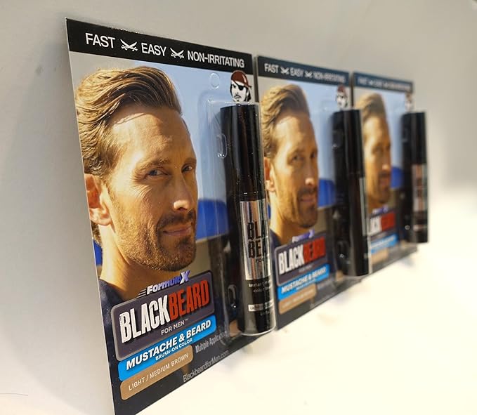 Blackbeard for Men Beard Color – 1-Day Beard, Mustache, Eyebrow, Sideburns Color – Temporary Facial Hair Tint - Hypoallergenic Beard Dye Alternative – Up to 45 applications– Light/Medium Brown, 3 Pack