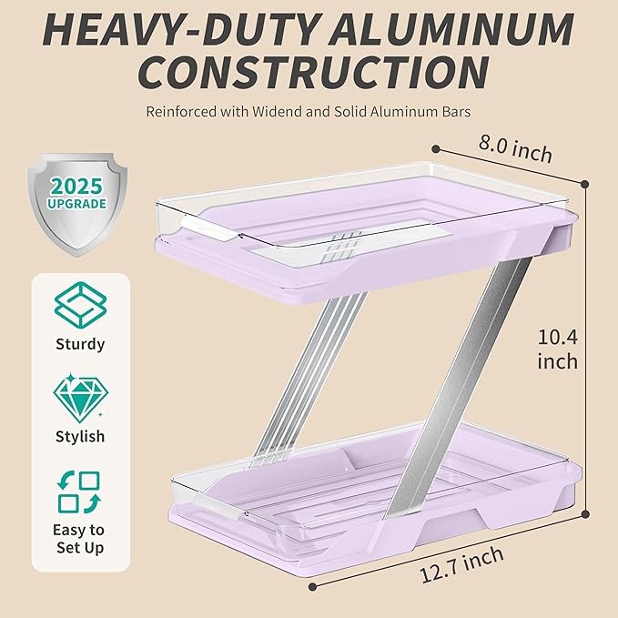 AUGBEAN 3 Pack Bathroom Organizers and Storage - Multi-Purpose,2-Tier Clear Pull Out Organization for Bathroom,Under Sink,Kitchen,Vanity,Countertop,Cabinet,Pantry & Medicine Cabinet,Pink