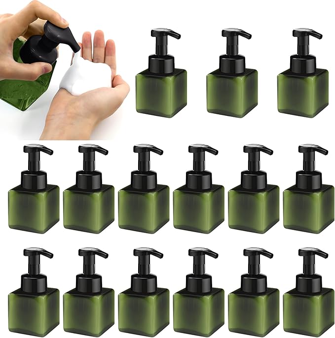 15 Pcs 8.5 oz Foaming Soap Dispenser Plastic Foaming Pump Bottle, Refillable Dispenser with Plastic Pump, Empty Hand Bottles for Liquid Soap, Shampoo, Bathroom,Hotel,Restaurant (15, Green)
