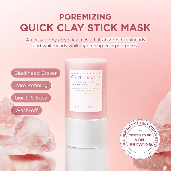 SKIN1004 [Hudson's Pick] Poremizing Quick Clay Stick Mask, Facial Clay Mask for Pores, Centella Clay Stick for Pore Minimizing, Pink Pore Mud Mask for Sebum Balance, Korean Skin Care, 0.95 oz / 27g
