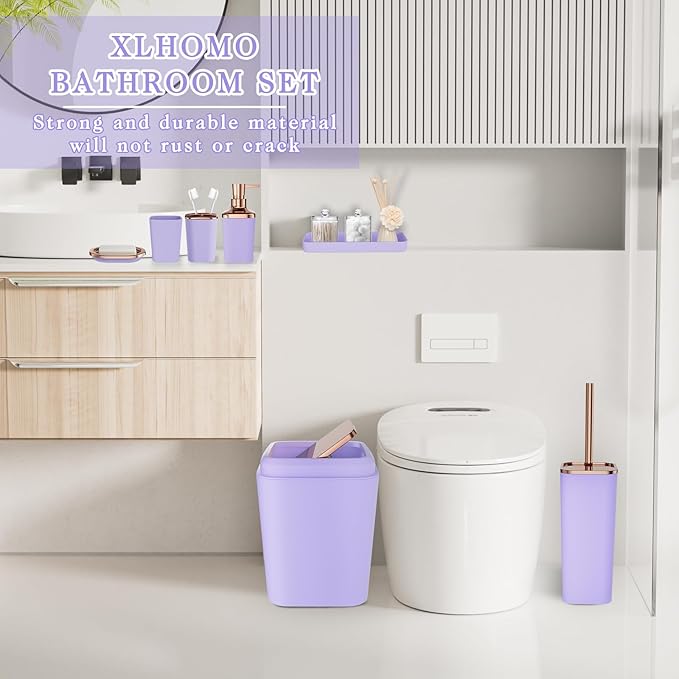 XLHOMO Bathroom Set, 9PC Bathroom Accessory Set, Purple Bathroom Accessories, Purple Bathroom Set, Trash Can, Soap Dispenser for Home Decor