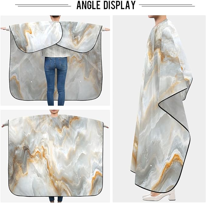Gravopti White Marble Barber Cape Waterproof Hair Cutting Cape with Adjustable Snap Closure Salon Hairdressing & Beard Shaving Cape for Adults Kids Haircut Accessories