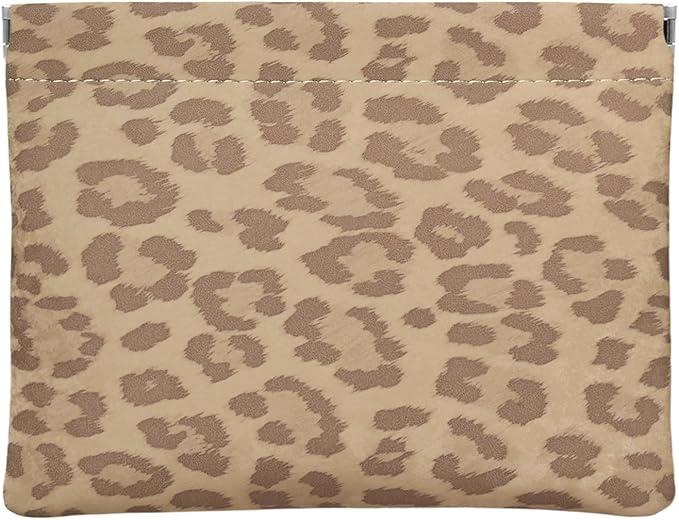 Ksriylm Leopard Leather Small Makeup Pouch for Women,Cosmetic Accessories,Waterproof and Portable Cosmetic Bag,Self-closing, No Zipper, Aesthetic Storage Pouch,Lipstick for Purse,Camel Color
