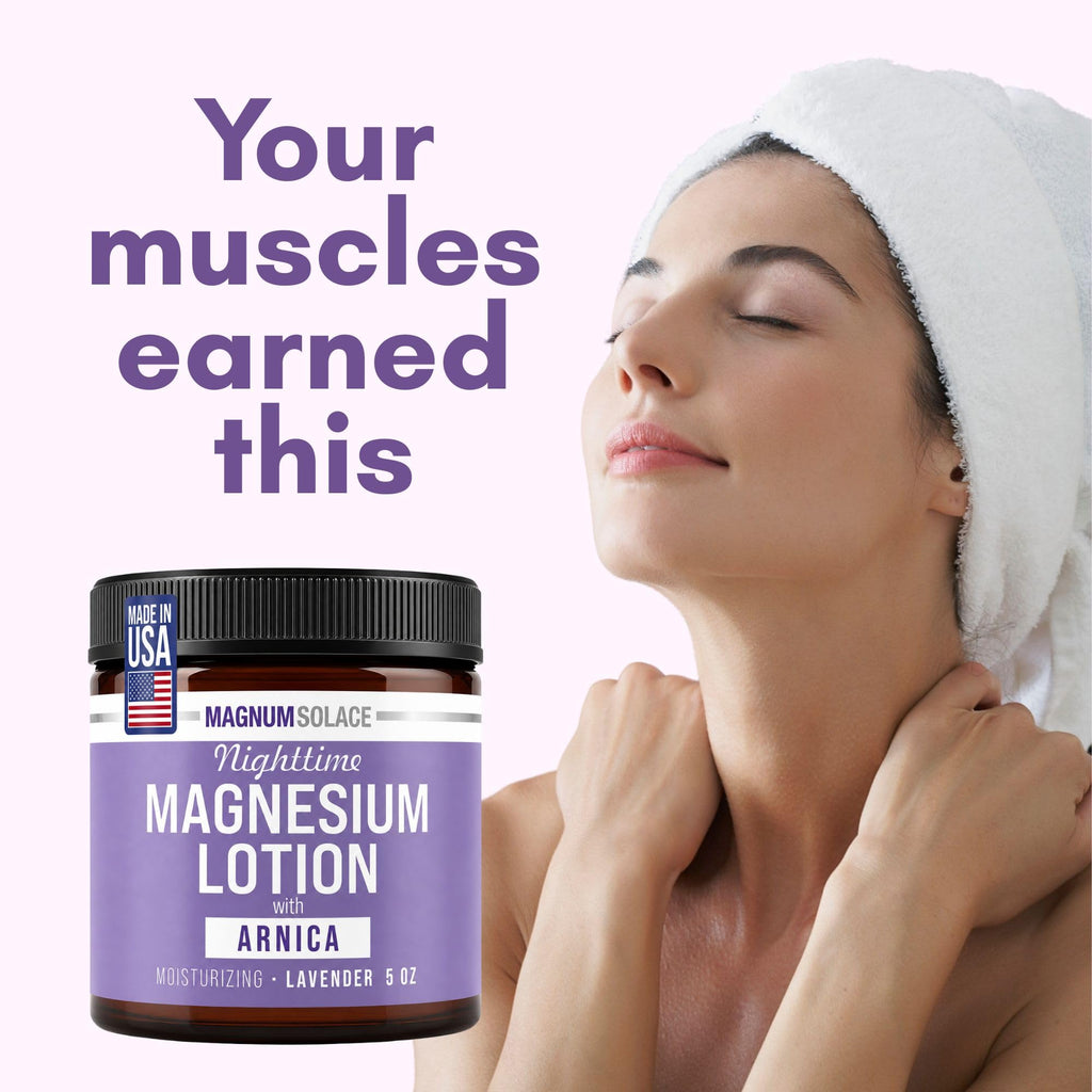 Magnum Solace Nighttime Magnesium Lotion with Arnica – Highly Concentrated Magnesium for Muscles & Joints – Apply to Legs or Feet Before Bed – Skin-Friendly