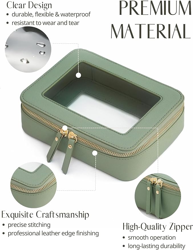 Popvibe Clear Makeup Case Toiletry Bag Travel Medium Clear Cosmetic Bag with Zipper, Make Up Bag Organizer Traveling TSA Approved Transparent Bag Car for Essentials, Mini & Medium, Sage Green