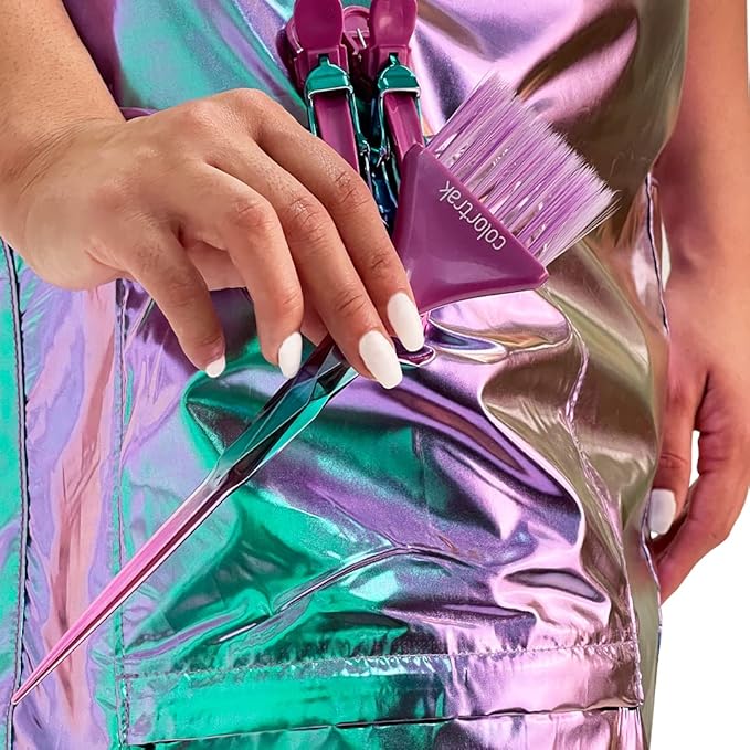 Betty Dain The Aurora Collection Salon Stylist Apron, Flattering Cut, Stylish Colorblock, Durable Fabric, Water, Color, and Chemical Proof, Zipper Pockets, Adjustable Neck Closure, Holographic Design