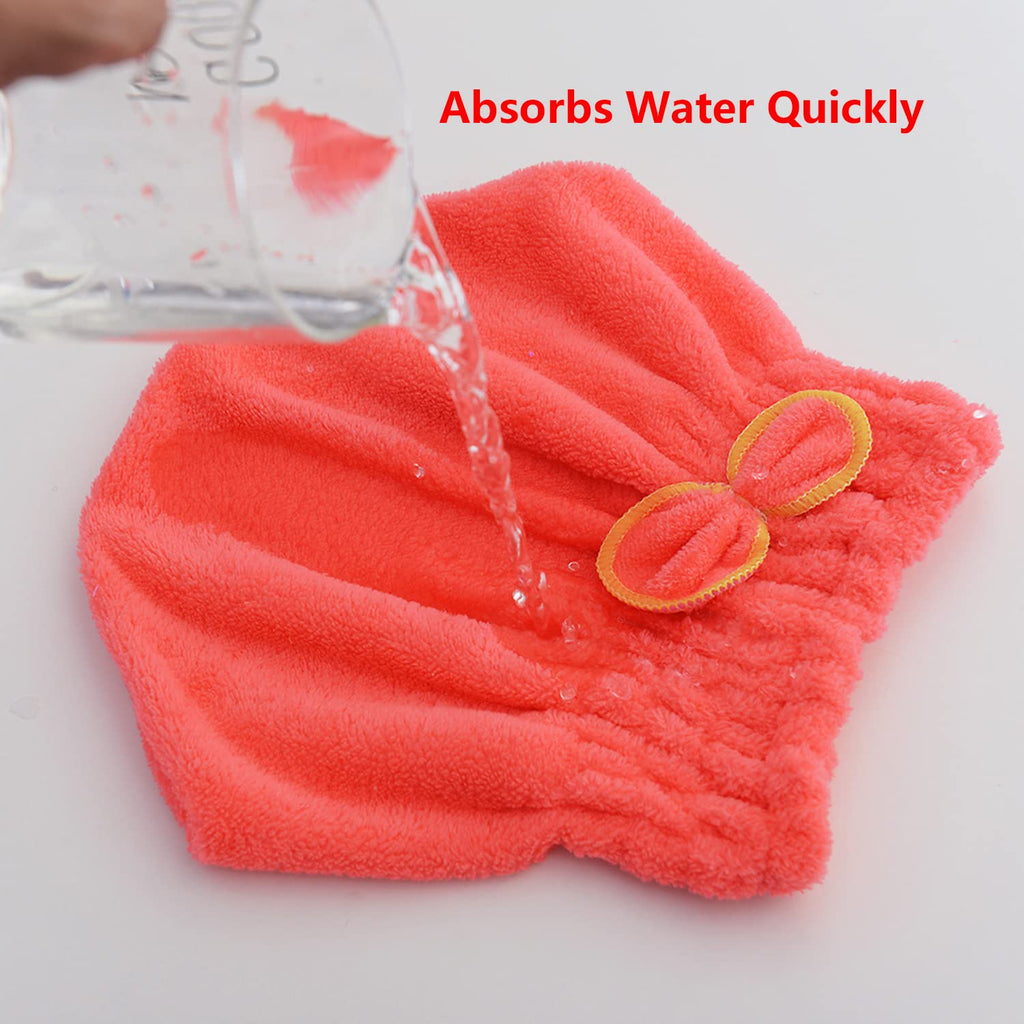 JIEOU Microfiber Hair Drying Cap，Hair Drying Towel 3Packs,Super Absorbent Quick Dry Hair Turban for Girls and Women Drying Curly，Fast Drying Hair Turban Wrap Towels Shower Cap（Red Pink Yellow）
