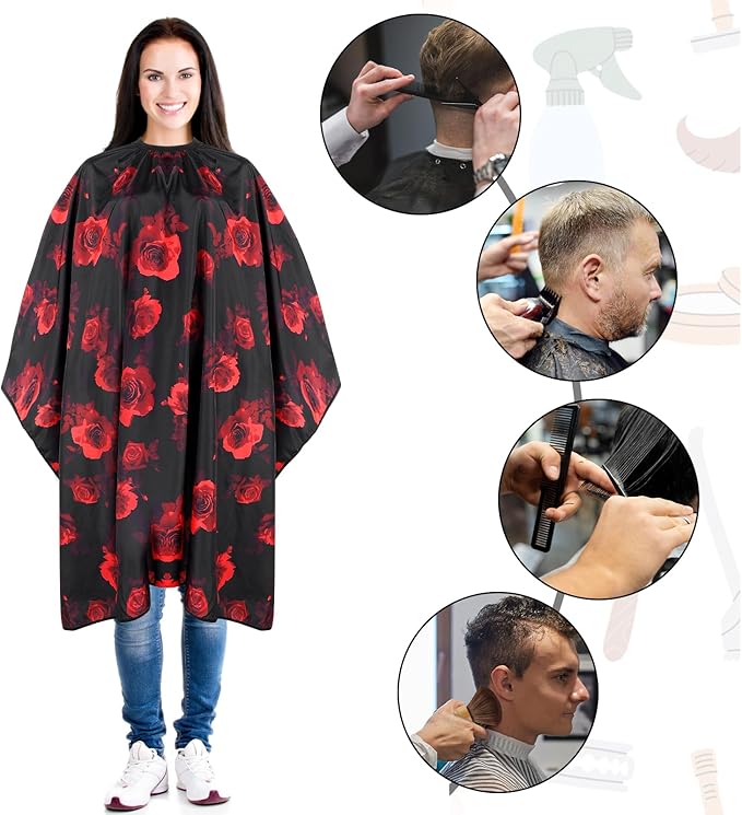 AOZUO Hair Cutting Cape, Hairdresser Apron Salon Cape with Adjustable Elastic Hooks Floral Pattern Barber Cape for Hair Stylist Hair Dye (Red)