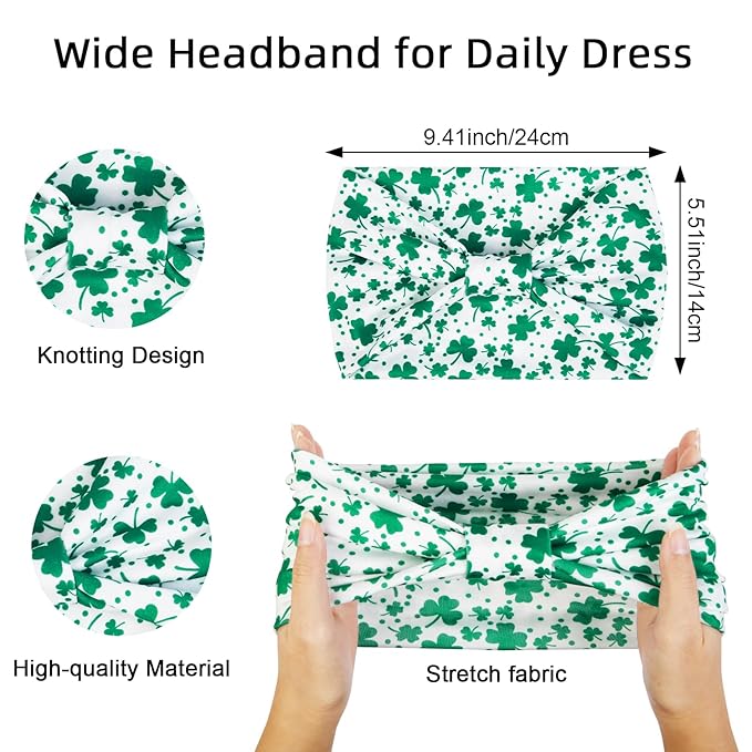 Huachi 4 Packs St. Patrick Headbands for Women Wide Knotted Green Shamrock Head Bands for Women's Hair, Trendy St Patricks Day Headband Party Decoration Hair Accessories for Women Gifts