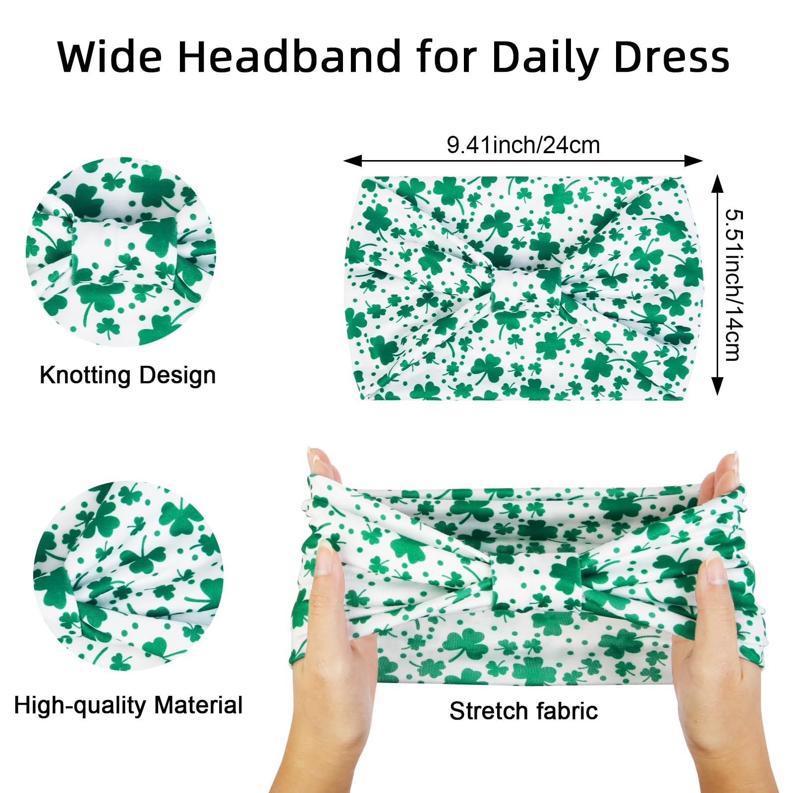 Huachi St. Patrick Headbands for Women Wide Green Shamrock Head Bands