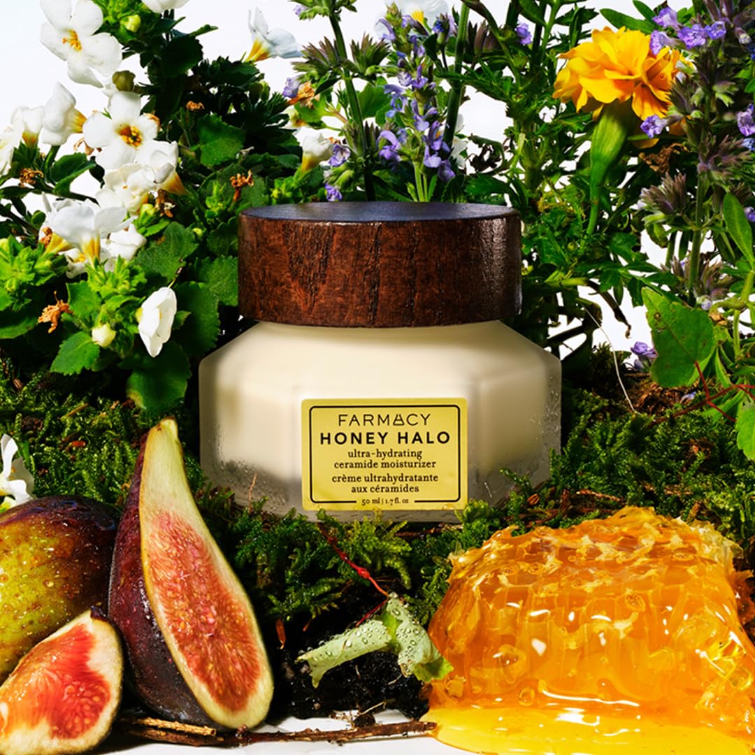Farmacy Ceramide Face Moisturizer - Honey Halo Hydrating Facial Moisturizer for Dry Skin - Plumps, Soothes + Restores Skin with Potent Ceramides + Buckwheat Honey for a Dewy, Healthy Glow (25ml)