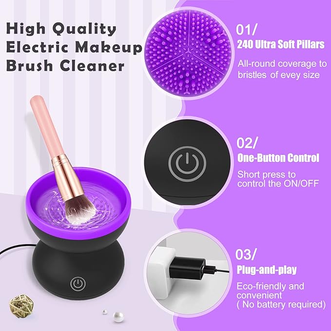 Luxiv Electric Makeup Brush Cleaner, Automatic Brush Washer Machine, Purple