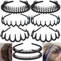 ULTIMUTE 8 PCS Fashion No Slip Effortless Plastic Headbands with Teeth Comb Black Skinny Hair Accessories Bands for Women Men Teen Girls, Matte Black