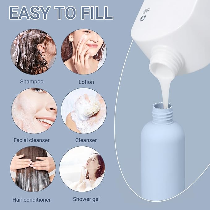 UMETASS 8.8oz Travel Essentials Shampoo Bottles for Toiletries,Empty Plastic Squeeze Bottles with Flip Cap for Toiletries Travel Size Shampoo and Conditioner (3 pack, bule)