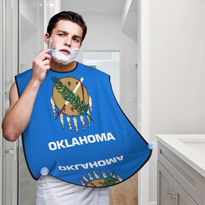 NOUZU Oklahoma State Flag Print Beard Bib Apron For Men, Beard Hair Catcher For Men Shaving Trimming,Beard Cape Cloth