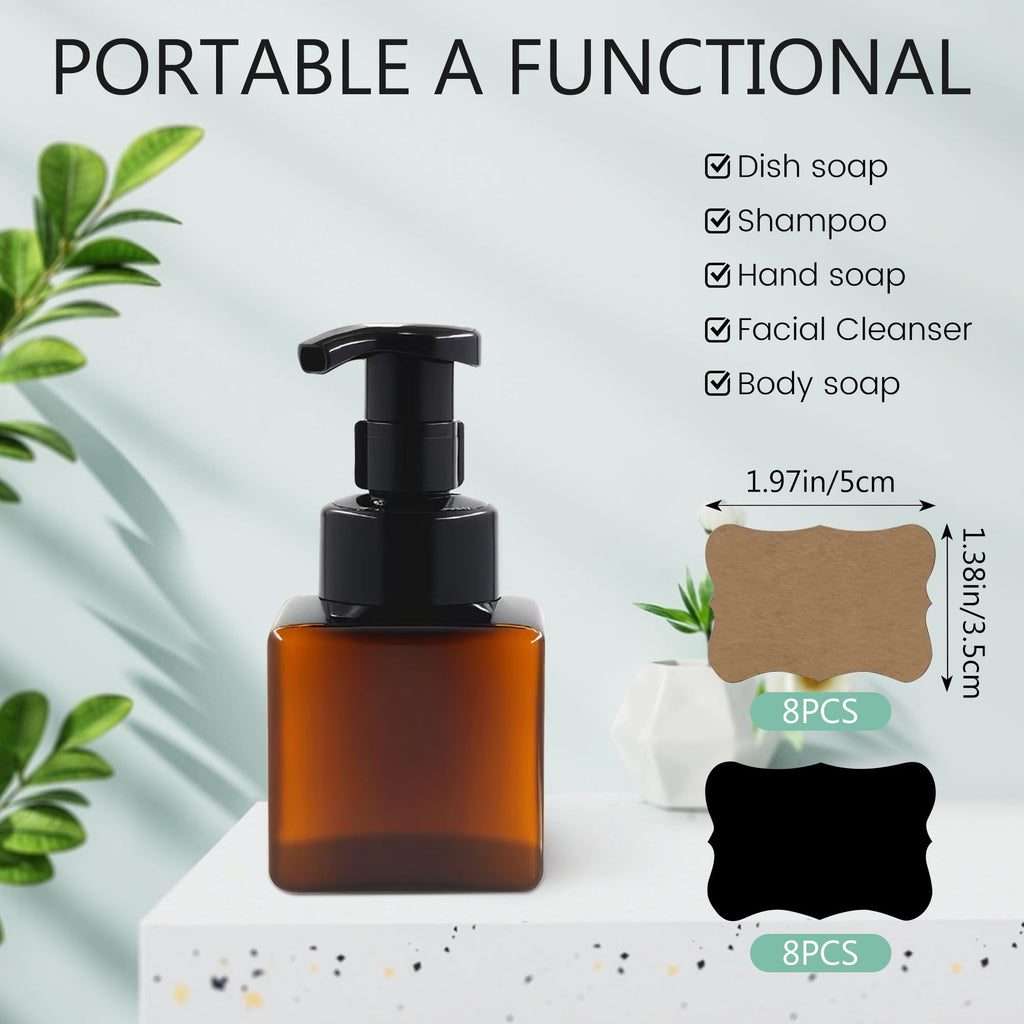 15 Pcs 8.5 oz Foaming Soap Dispenser Plastic Foaming Pump Bottle, Refillable Dispenser with Plastic Pump, Empty Hand Bottles for Liquid Soap, Shampoo, Bathroom,Hotel,Restaurant (15, Brown)