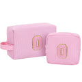 MONSTINA Initial Period Bag Sanitary Napkin Storage Bag Tampon Pouch Portable Feminine Care First Period Kit for Teen Girls Women Gift for Her Cute Toiletry Bag,2PCS,Pink O