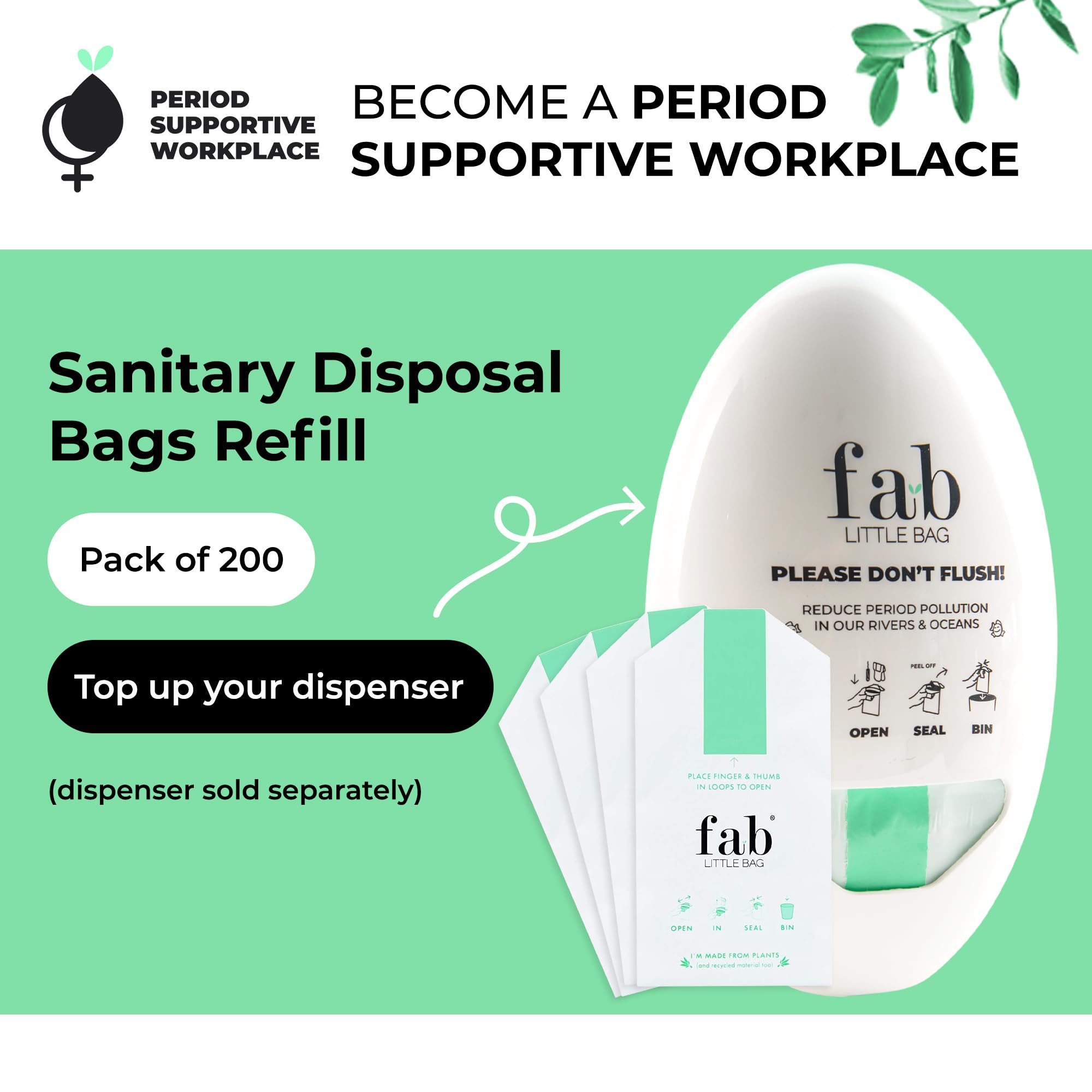 Fab Little Bag Sanitary Waste Bags - Pack of 200 Dispenser Bags (Dispenser Sold Separately) - Prevents Odours, No Mess, Eco Friendly