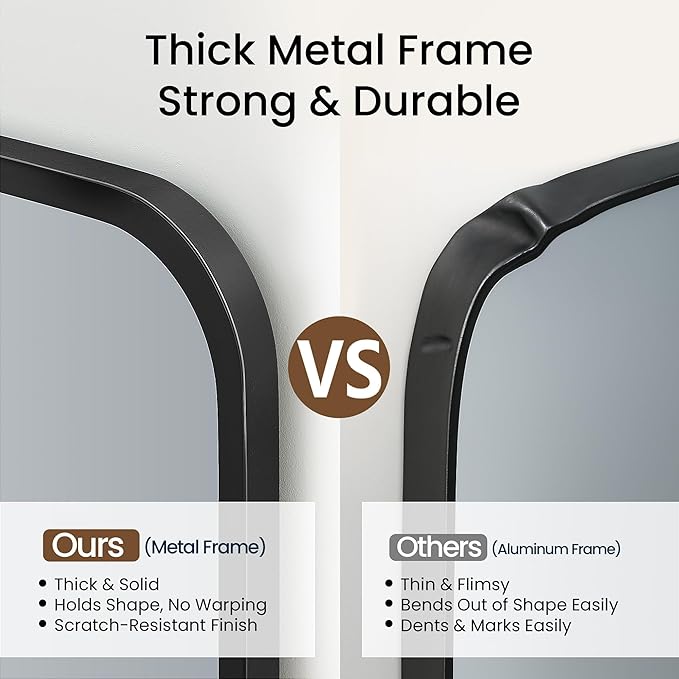 Pocetry 2-Pack 22x30 Inch Matte Black Rounded Rectangle Vanity Mirrors