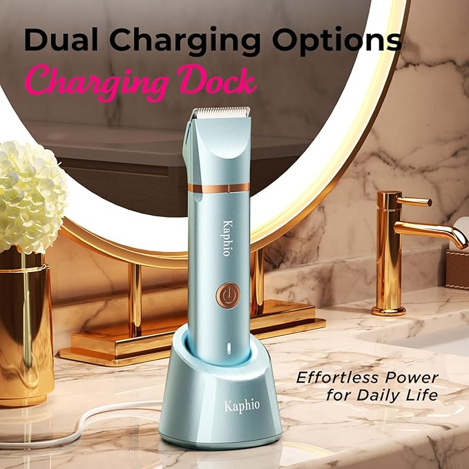 Bikini Trimmer for Women Pubic Hair: 2 in 1 Electric Razors for Women - Rechargeable Electric Shaver - IPX7 Waterproof Lady Shaver for Travel & Shower Use in Summer (Blue)