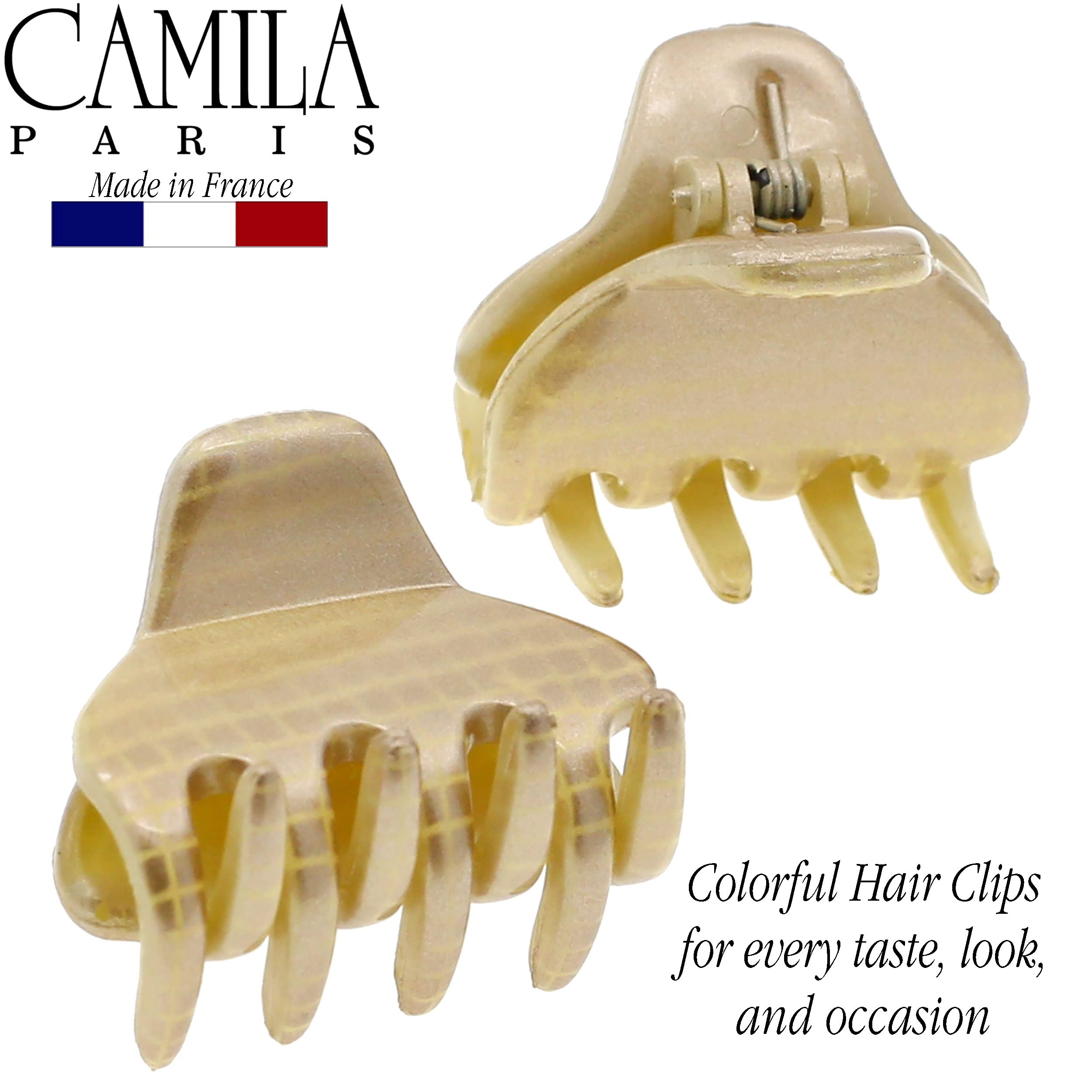 Camila Paris CP3198 French Small Hair Clips for Women, 1" Set of 2 Small Claw Clip Fashion Styling Mini Hair Clip Accessories for Women, Strong Hold No Slip Grip Cute Claw Clips, Made in France
