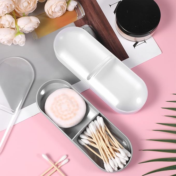 Eldraqth 2 Pcs Travel Qtips Case with Dustproof Lid Portable Small Dental Floss Holder Cotton Pad Holder Clear Plastic Cotton Swab Makeup Pads Storage