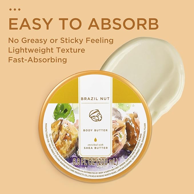 Princess Belle Brazil Nut Body Butter, Brazilian Body Butter Cream, Body Moisturizer for Dry Skin, Natural Shea Butter for Body Care, Deep Moisturizing and Softening-200ml(6.8 floz)