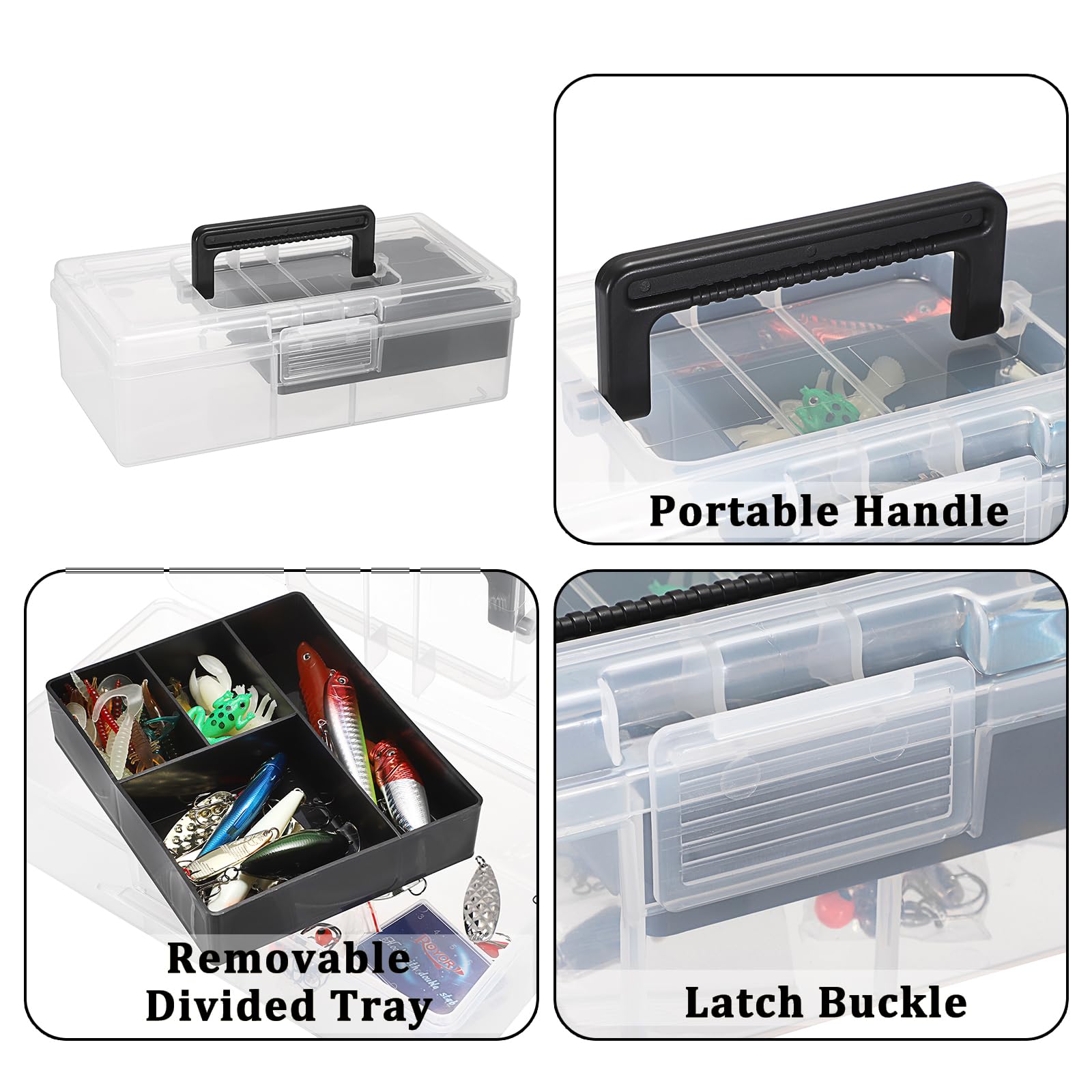 JUXYES Clear Art Craft Supply Storage Bin Sewing Box With Handle Lid