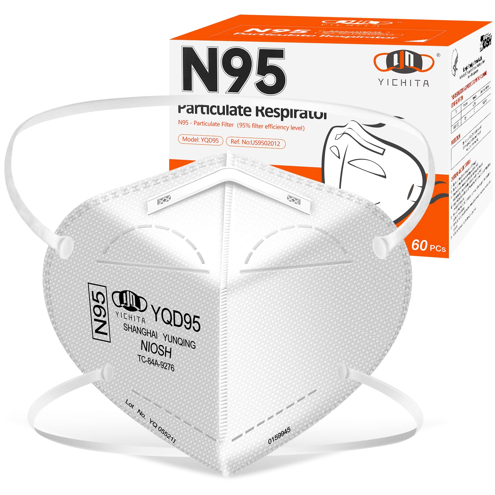 N95 Mask NIOSH Approved 60-Pack, Particulate Respirator N95 Face Masks Universal Fit - Individually Wrapped