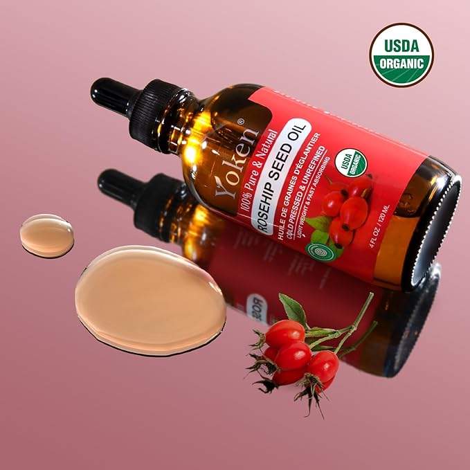 Yoken Cold Pressed Organic Rosehip Seed Oil for Face, Hair & Body, 4 fl oz
