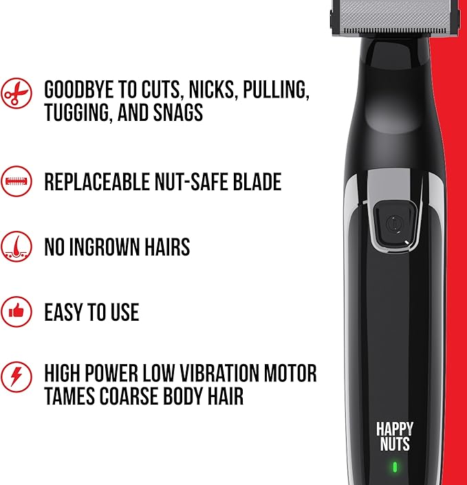 HAPPY NUTS The Ballber Pro Electric Groin & Body Hair Trimmer for Men - Mens Body Groomer Kit for Privates - Waterproof Shaver for Hard to Reach Areas (Ballber)