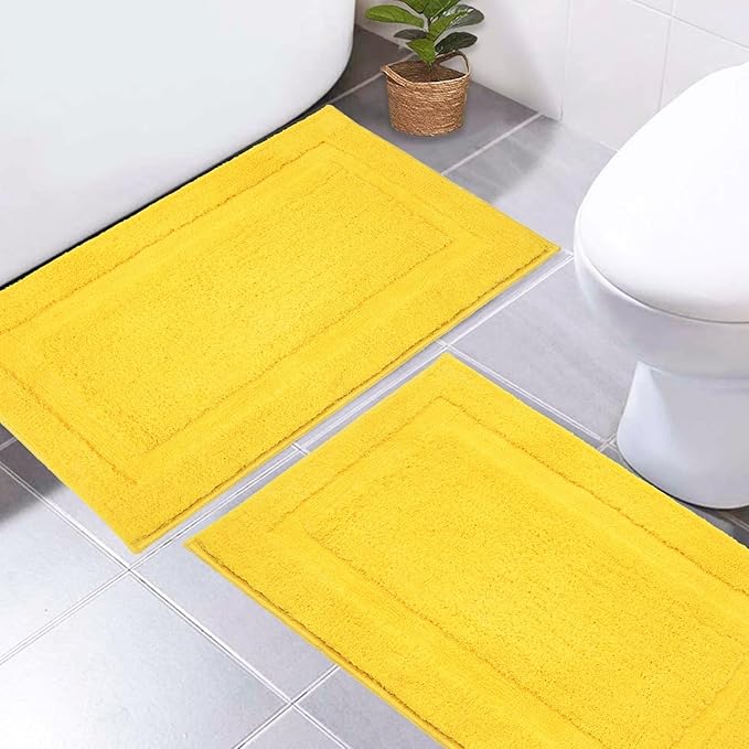 SHACOS Super Soft Bathroom Rugs Set of 2 Pieces 20x32 inch Non Slip Fluffy Absorbent Bath Mats Washable Bath Rugs for Bathroom Shower Tub, Yellow