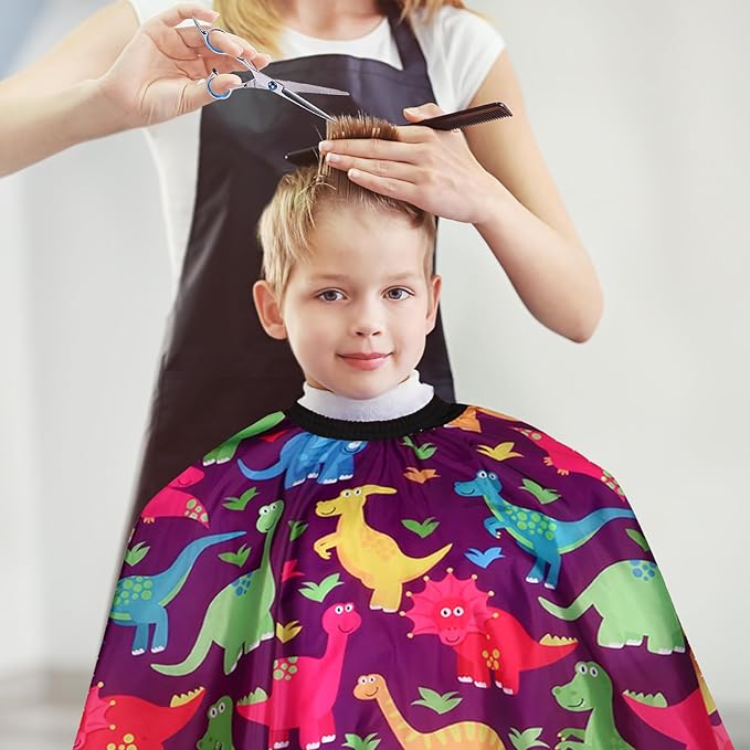 YELEGAI Kids Hair Cutting Cape (2 Pack) Professional Children Salon Barber Apron for Boys and Girls (Cartoon Dinosaur & Cartoon Space)