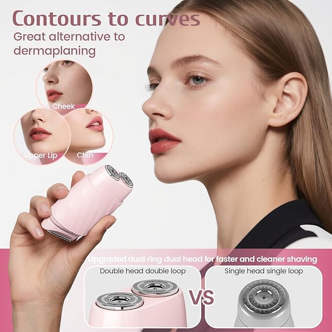 4-in-1 Electric Razor for Women, Bikini Trimmer & Facial Hair Remover, Rechargeable Cordless Dual-Head Shaver, IPX7 Waterproof, Painless & Hypoallergenic for Sensitive Areas, Pink