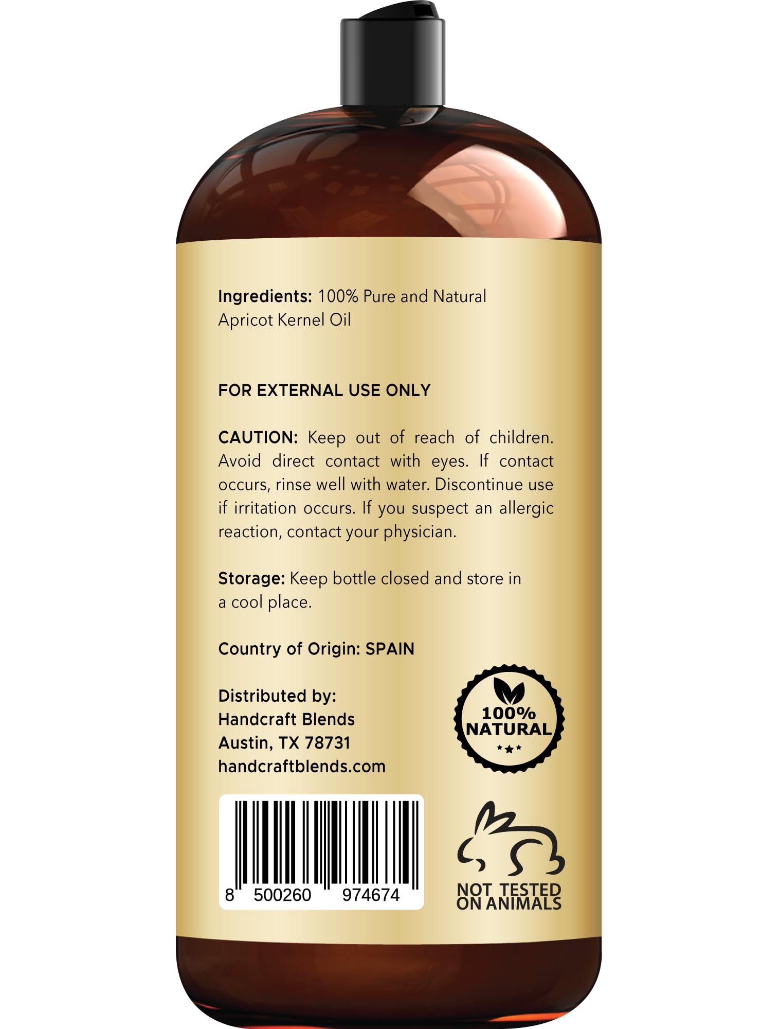 Handcraft Blends Apricot Kernel Oil - Cold-Pressed 28 Fl Oz - 100% Pure and Natural - Premium Grade Carrier Oil for Skin and Hair - Hair and Body - Massage - Hexane-Free