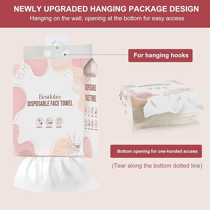 Disposable Face Towels 300 Count, Soft Facial Dry Towels, Hanging Bag