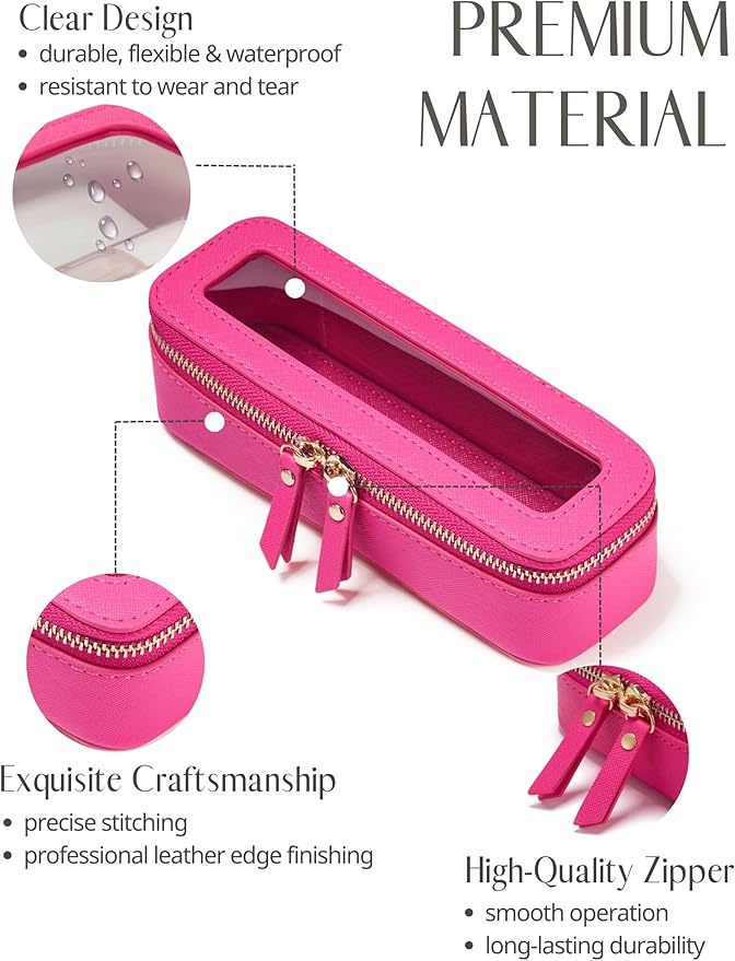 Popvibe Slim Makeup Brush Bag Travel Clear Toiletry Bag for Women Cute Make Up Bag for Traveling Cosmetic Bag Organizer Waterproof Tansparent Beauty Makeup Case Hot Pink