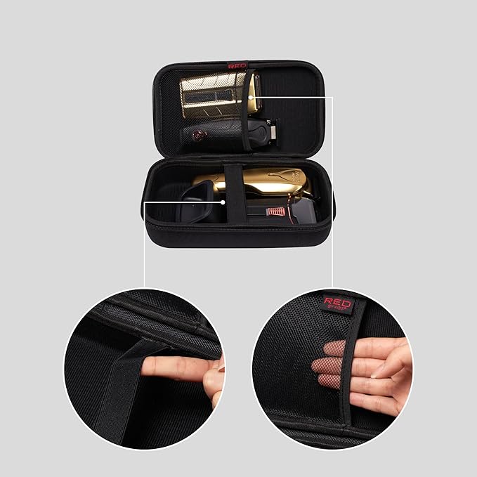 RED by Kiss Men Grooming Portable Organizer BagTravel Pouch (Black) Organize Shaver Trimmer Clipper Hair Comb Convenient Mesh Inner Pocket, Hard Zipper, Handle, Water Resistant Exterior