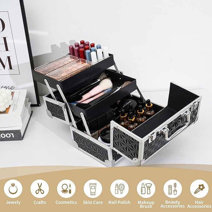 Leeora&Leekoo Makeup Case,Portable Makeup Box Organizer (Black)