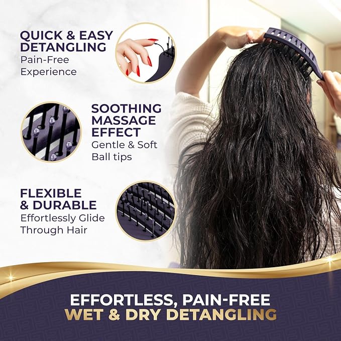 BEAUXSOI Vented Brush for Blow Drying, Shower & Thick, Coily or Straight Hair | Detangling Brush with Curved Vents & Wide Frame (Empowered Purple)