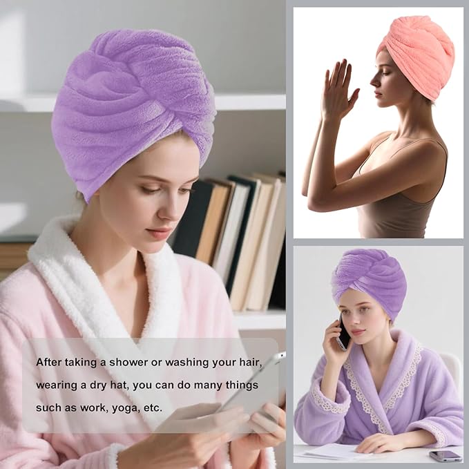 Microfiber Hair Drying Towel Wrap for Women, Hair Turbans Towel for Wet Hair,turbie Twist Hair Towels(The Color of the Picture is for Reference only) (Pink，Purple)