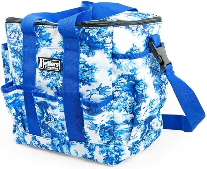 Jeffers Expression Deluxe Horse Grooming Tote – Large Zip Top Grooming Bag with Pockets for Brushes, Combs, Hoof Picks, Sprays & Barn Essentials – Durable Ripstop Equine Organizer - Equestrian Toile