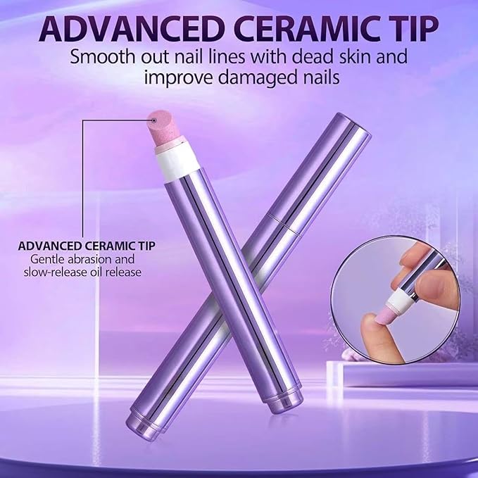 2PC 3-in-1 cuticle oil pen with ceramic tip, used for treating dry and damaged nails, and removing cuticles, Nail Care Pens for Manicure & Pedicure, Professional Salon Tools