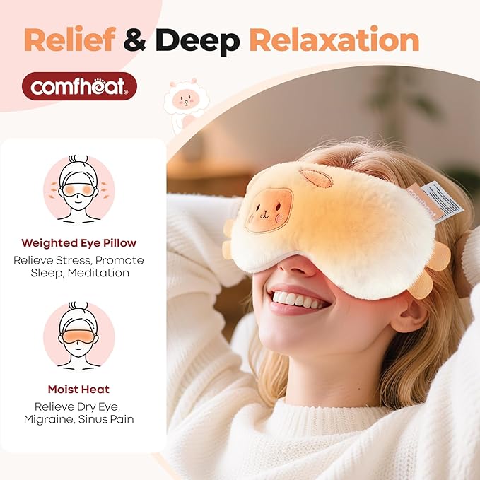 Comfheat Lavender Weighted Eye Pillow for Yoga, Microwavable Moist Heat Eye Compress Mask Pillow with Washable Cover for Relaxation, Sleeping, Meditation, Yoga, Spa, Migraine Relief