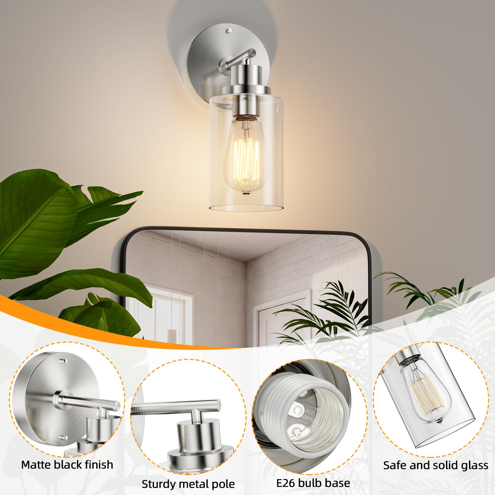 GORDNWE Bathroom Wall Sconce Set of 2, Brushed Nickel Vanity Light Fixtures