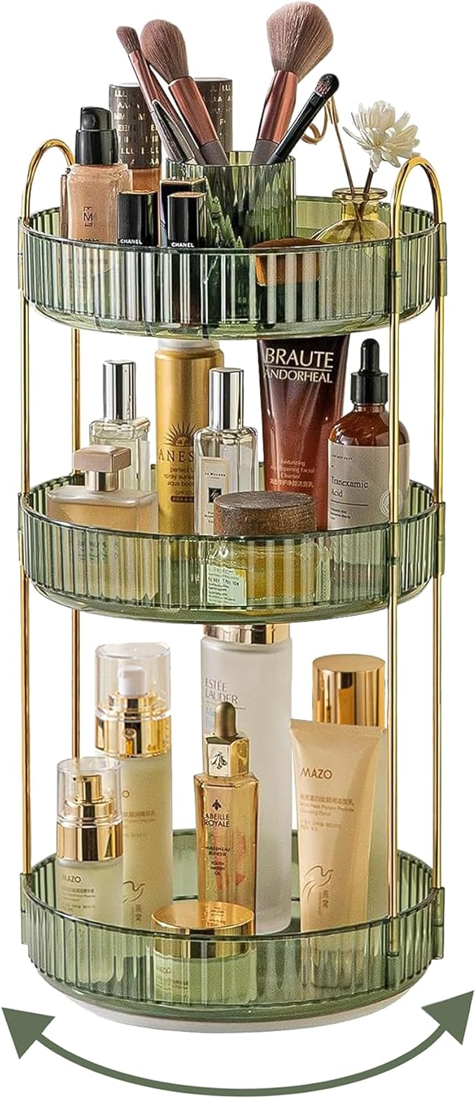 Asayuee 360 Rotating Makeup Organizer,2 Tier Large Capacity Make Up Organizers and Storage,Skincare Perfume Vanity Organizers,Bathroom Cosmetics Storage Organizer Countertop(Clear)