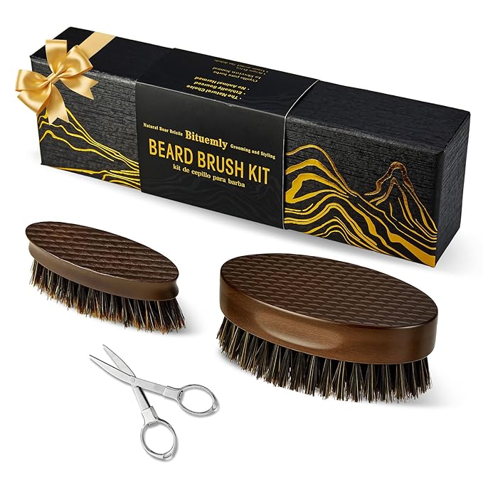 Bituemly Beard Brush for Men, Travel Pocket Mustache Brushes Grooming Kit