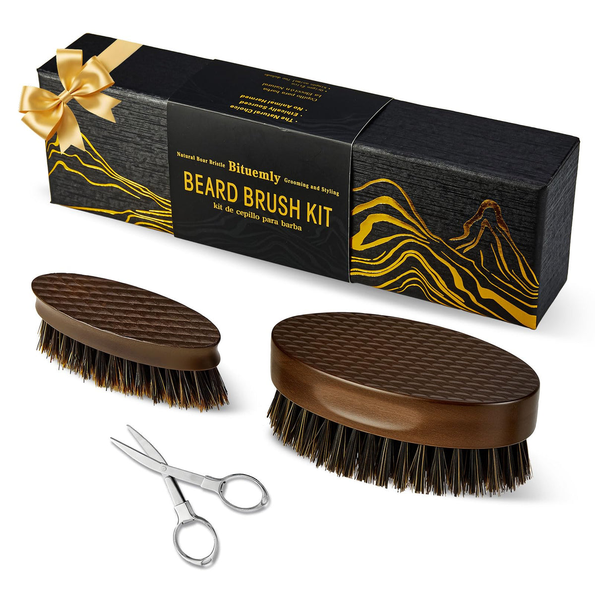 Bituemly Beard Brush for Men, Travel Pocket Mustache Brushes Grooming Kit