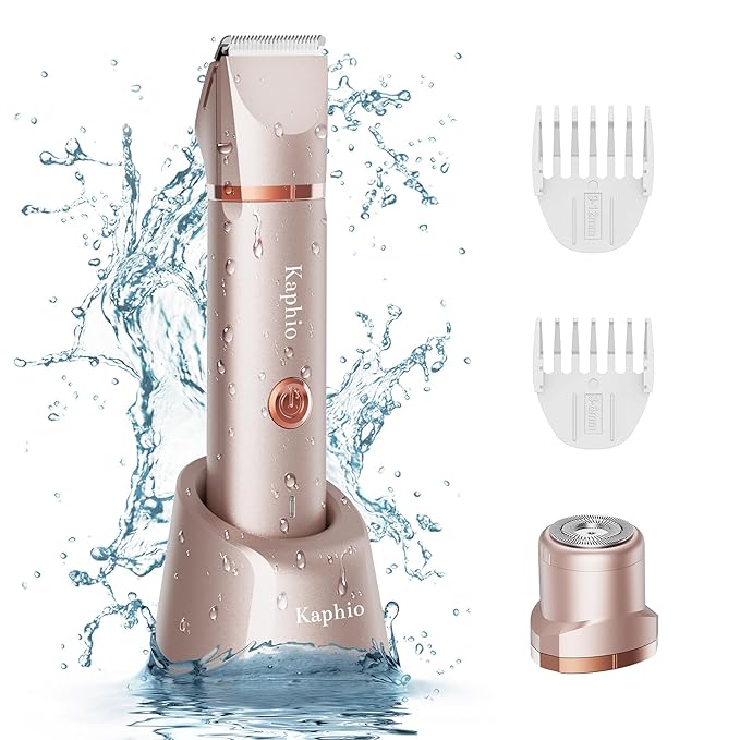 Bikini Trimmer for Women Pubic Hair: IPX7 Waterproof Electric Razors - Rechargeable Electric Body Shaver for Legs, Underarms, Bikini Line- Christmas Gifts for Women (Rose Gold)