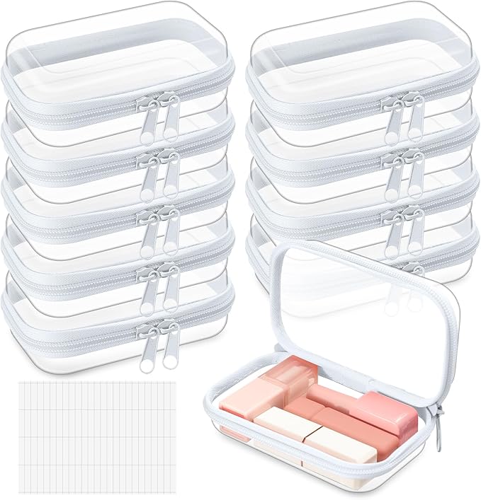Sanwuta 10 Pcs Hard Zipper Case Clear Hard Pouches Plastic Zipper Pencil Portable Box Toy Storage Bins Plastic Container for Travel Toiletry Office Cosmetic Block Puzzle Organizer (Xs,Clear)